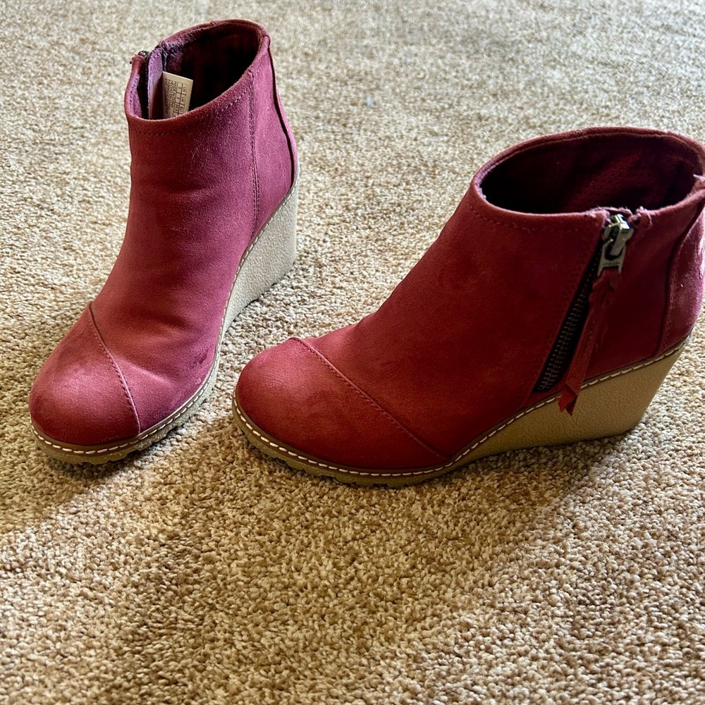 Toms Red Ankle Booties with Wedge